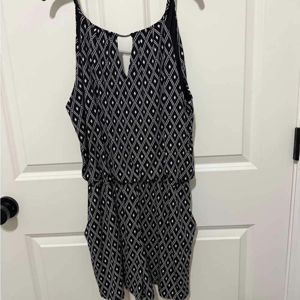 White House Black Market Black and White Geometric Shorts Romper